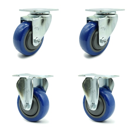 Service Caster 3.5 Inch Blue Polyurethane Wheel Swivel Top Plate Caster Set with 2 Rigid SCC SCC-20S3514-PPUB-BLUE-2-R3514-2